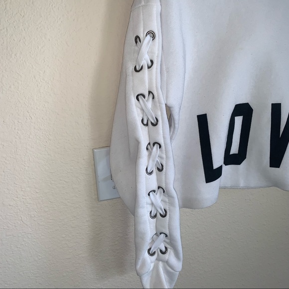 White Cropped Graphic Hoodie - Picture 2 of 8